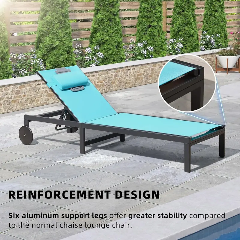 PURPLE LEAF Tanning Lounge Set – Adjustable Aluminum Reclining Chairs with Face-Down Hole, Wheels, Pillows & Matching Table