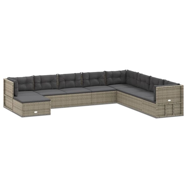 vidaXL 7 Piece Patio Lounge Set with Cushions Gray Poly Rattan