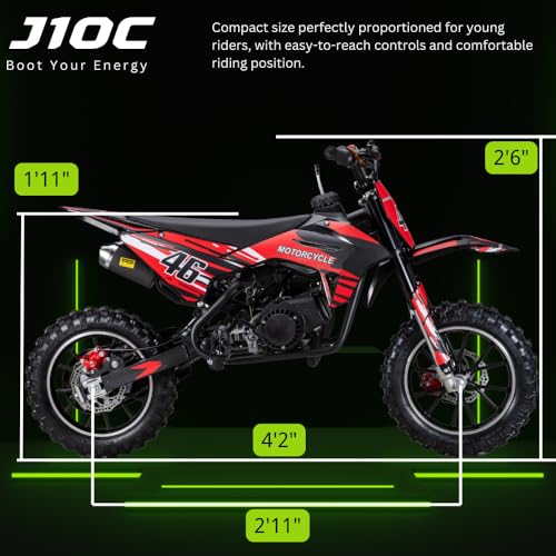 49cc Kids Dirt Bike, 2-Stroke Gas Powered Mini Dirt Bike for Kids Ages 8+, Dual Exhaust Sport Upgrade, Dual Disc Brakes & Suspension, Safe Chain Guard, 10