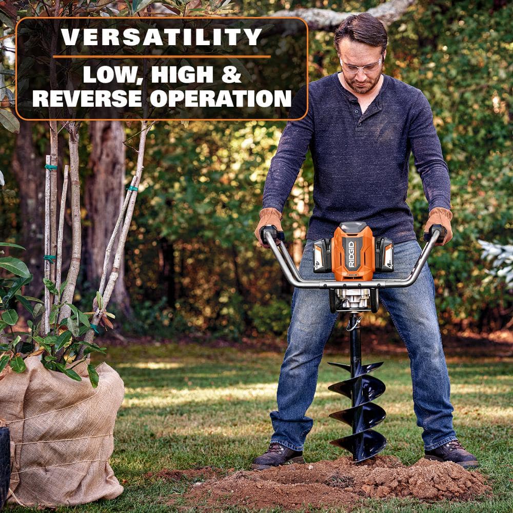 Ridgid 18-Volt Earth Auger with 8 in. Bit and (2) 4.0 Ah Batteries and Charger R01701K