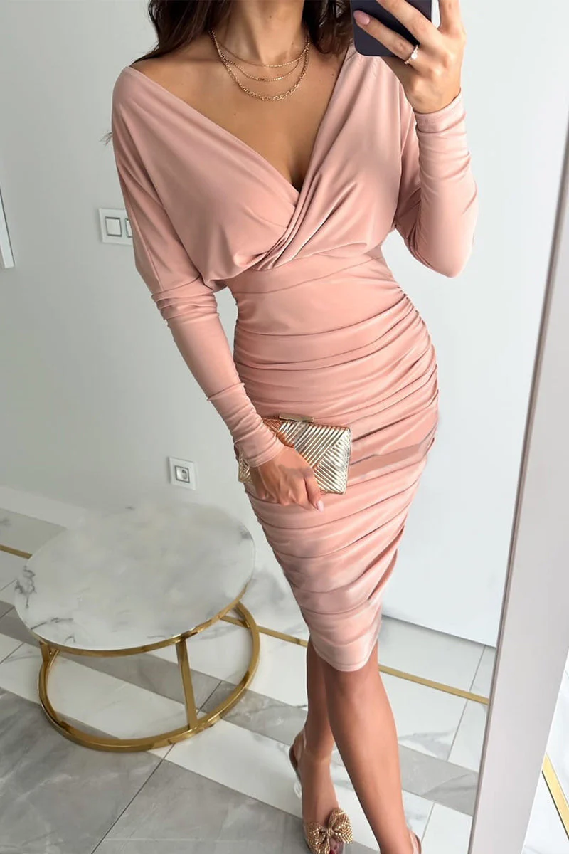 V-Neck Bodycon Wrap Midi DressClistos