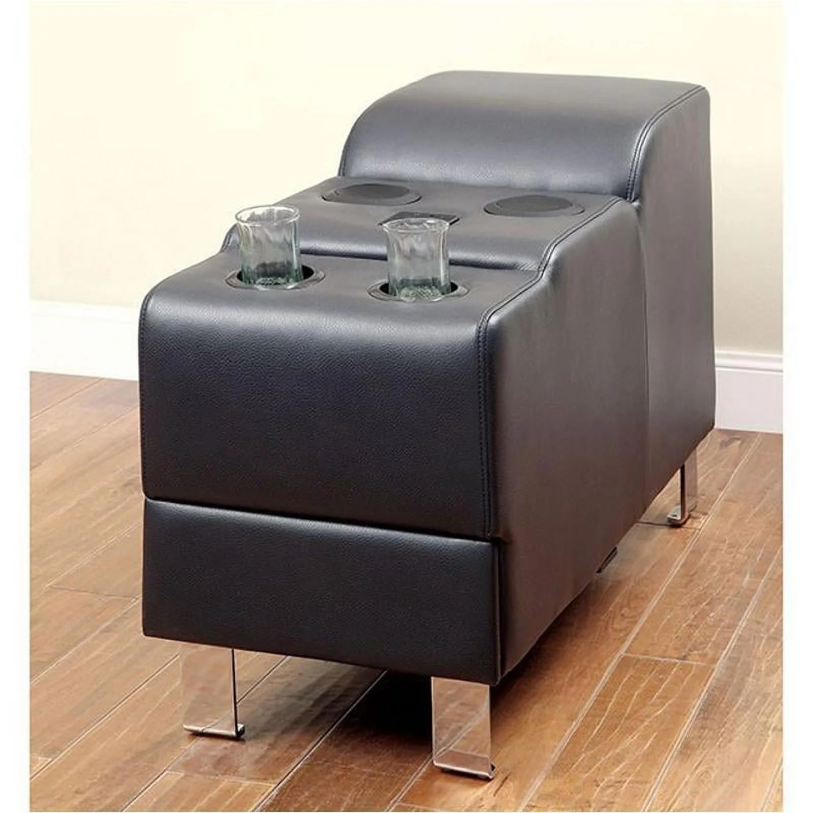 Contemporary Black Bonded Leather Sectional Sofa and Speaker Console FOA Kemina