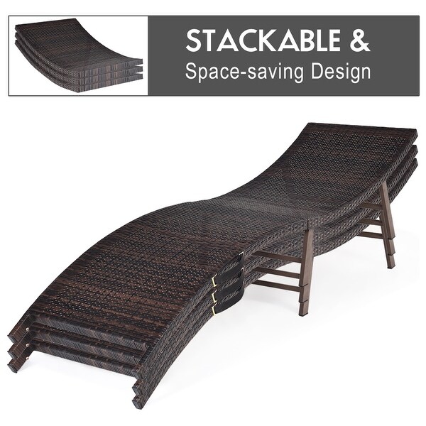 Costway 2PCS Patio Rattan Folding Lounge Chair Stackable Double Sided