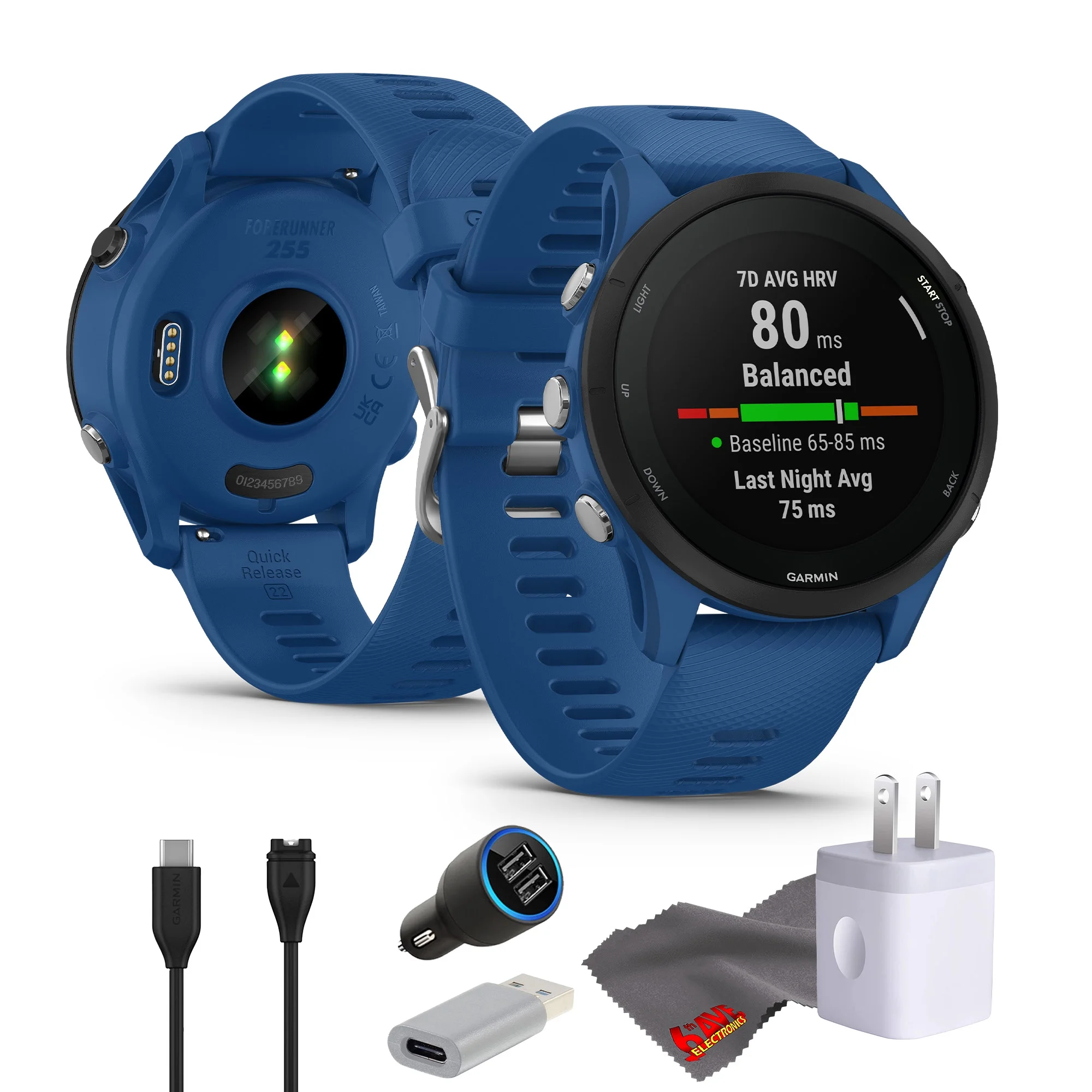 Garmin Forerunner 255 GPS Running Smartwatch, Advanced Insights, Long-Lasting Battery, 46MM Fitness Smart Watch for Men and Women, Tidal Blue, Bundle