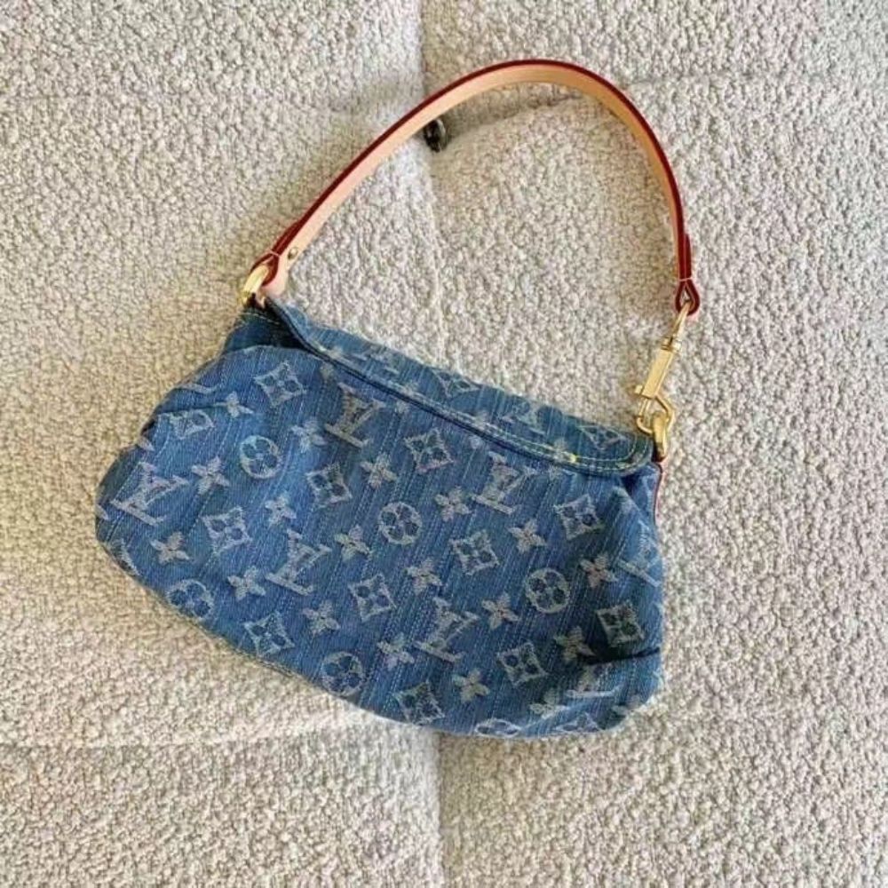 Louis Vuitton Pleaty Handbag Monogram Denim Blue 10.2 Inches M95050