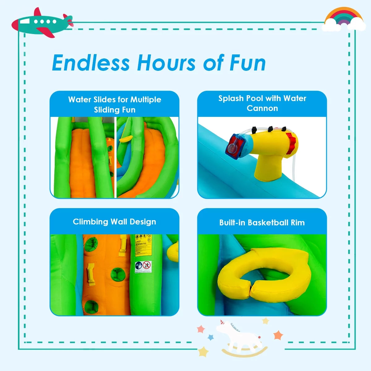 2026 Inflatable Water Park Bounce House w/Climbing Wall Two Slides and Splash Pool