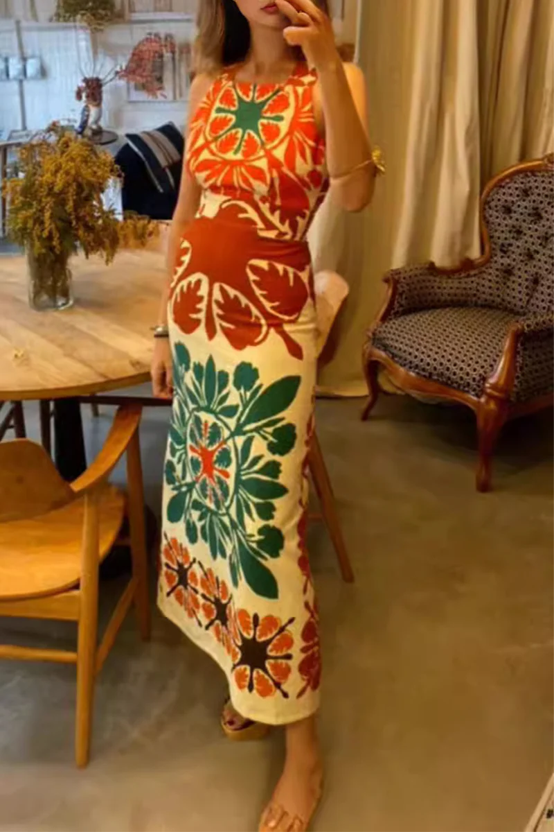 Geometric Backless Maxi Dress | Halter NeckClistos