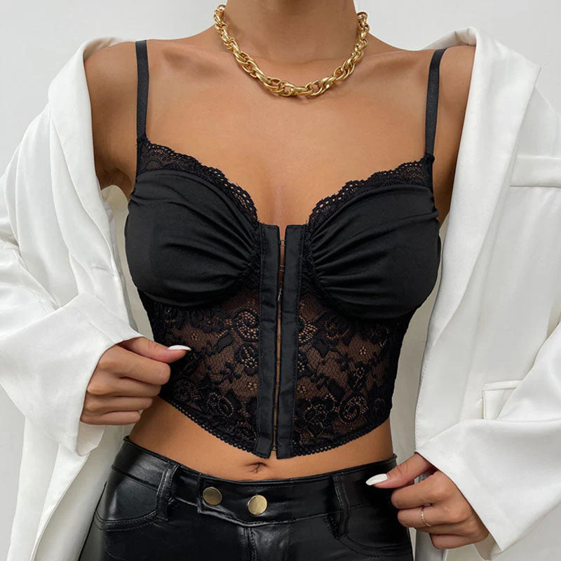 Sheer Lace Bustier Cropped TopClistos