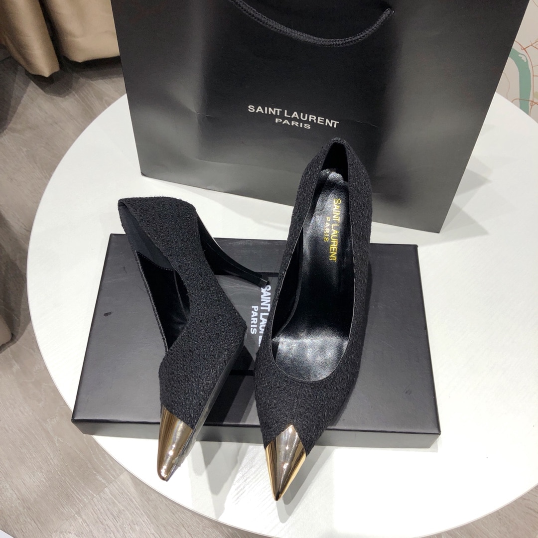 Saint Laurent Vesper Leather Trimmed Boucl? Pumps Black