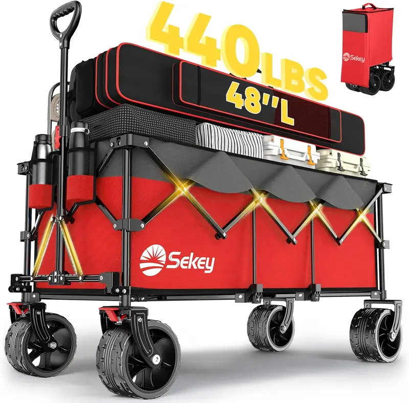 Sekey 48-Inch Extended Folding Cart – 440 lb Load Limit, 300L Garden & Moving Utility Solution