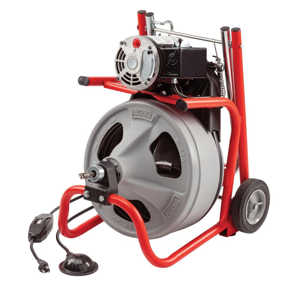 Ridgid K-400 Drain Cleaning Snake Auger 120-Volt Drum Machine with C-32IW 3/8 in. x 75 ft. Cable + 4-Piece Tool Set & Gloves 52363