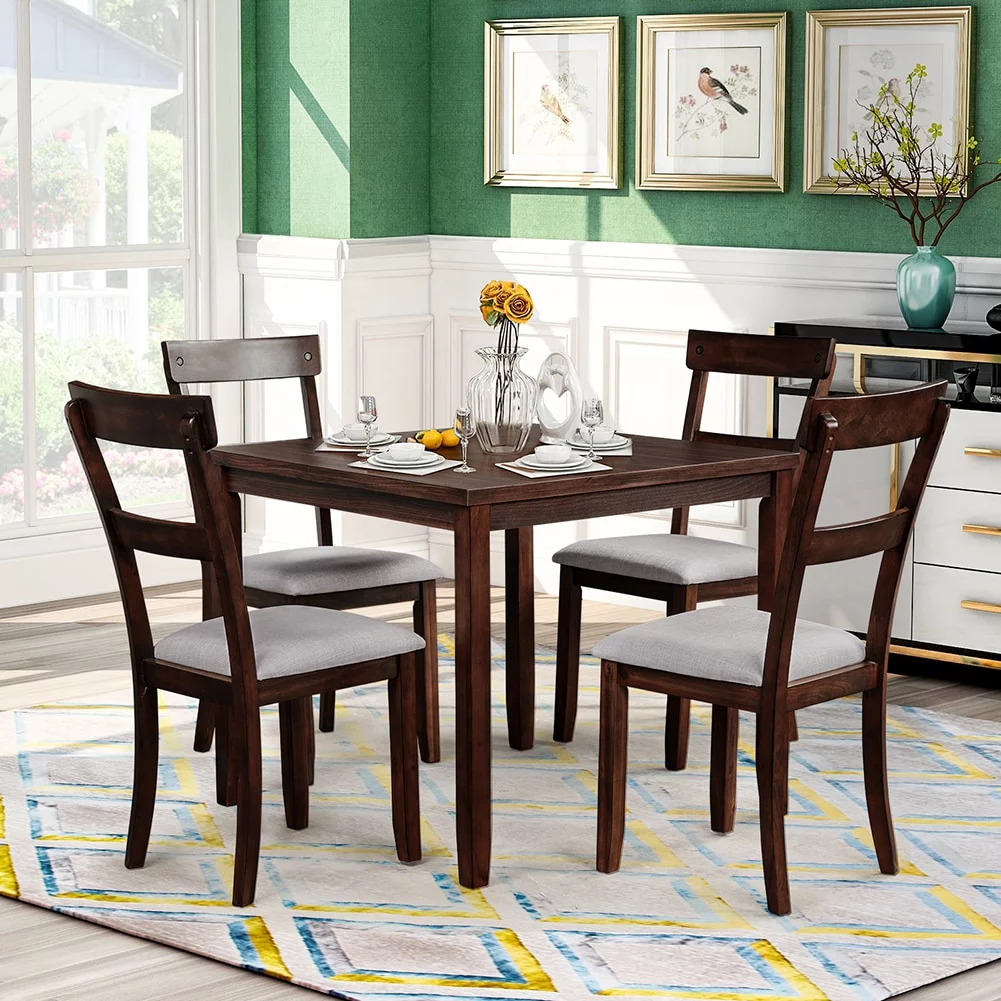 5pcs Industrial Style Wooden Dining Table Set with 4 Chairs Grey