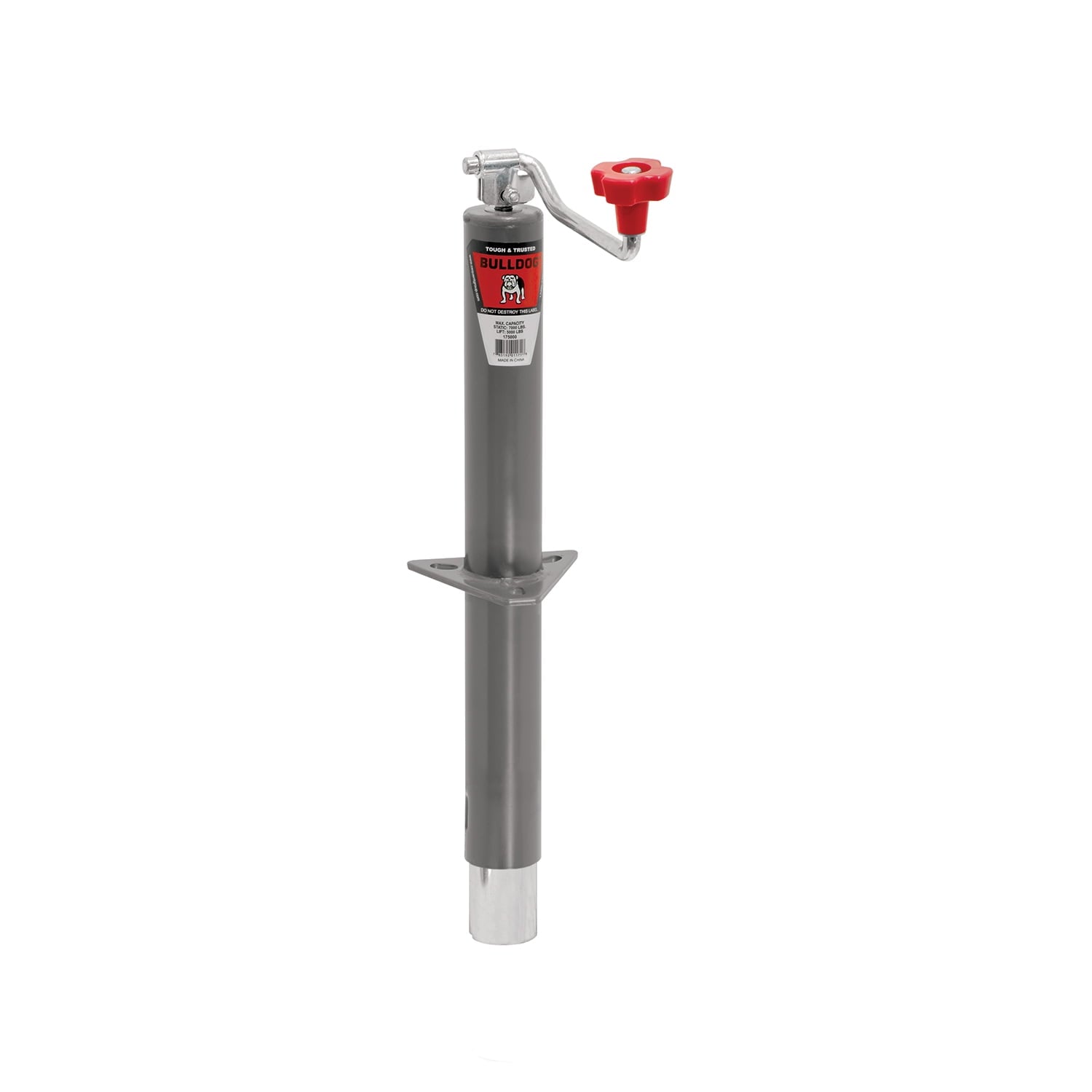 BULLDOG 175000 Round Trailer Jack, A-Frame, 5,000 lbs. Lift Capacity, Topwind, Bolt-On, 15 Inch Travel