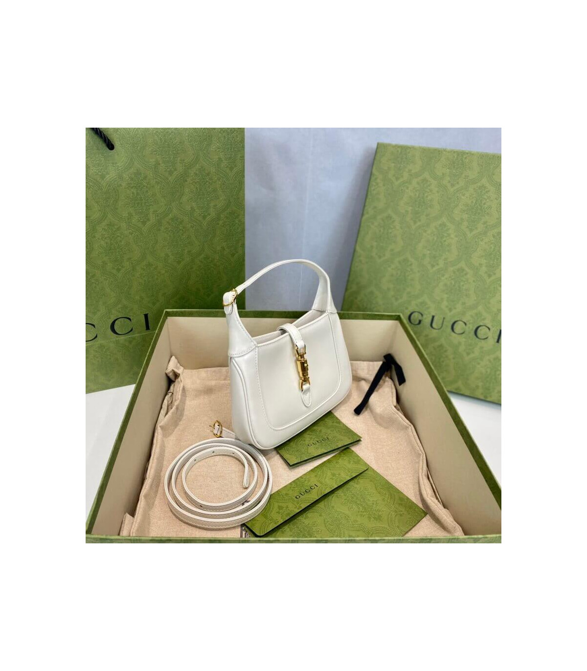 Gucci Jackie 1961 Mini Hobo Bag In White Leather 19cm