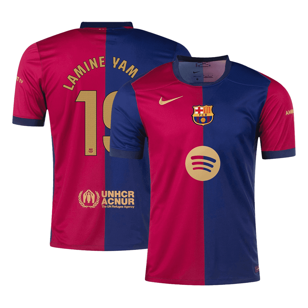 LAMINE YAMAL #19 Barcelona Home Soccer Jersey - Spotify Logo Without Text