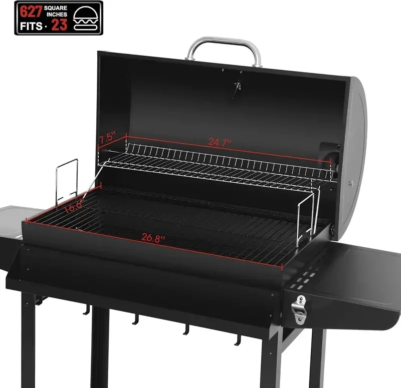 Royal Gourmet CC1830T 30-Inch Charcoal Barrel Grill – Warming Rack, Front Basket, Rust-Resistant