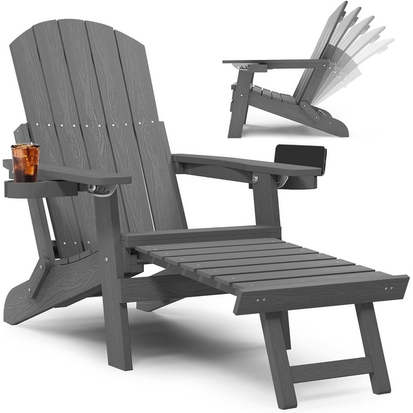 CHERIE Folding Adirondack Chair with Ottoman,and 2 CupHolders