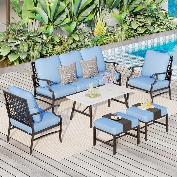 MAISON ARTS 6/7Piece Patio Conversation Sets,Sofa Set with 2/4 x Single Chairs,1 x 3seater Sofa and Coffee Table/Ottomans