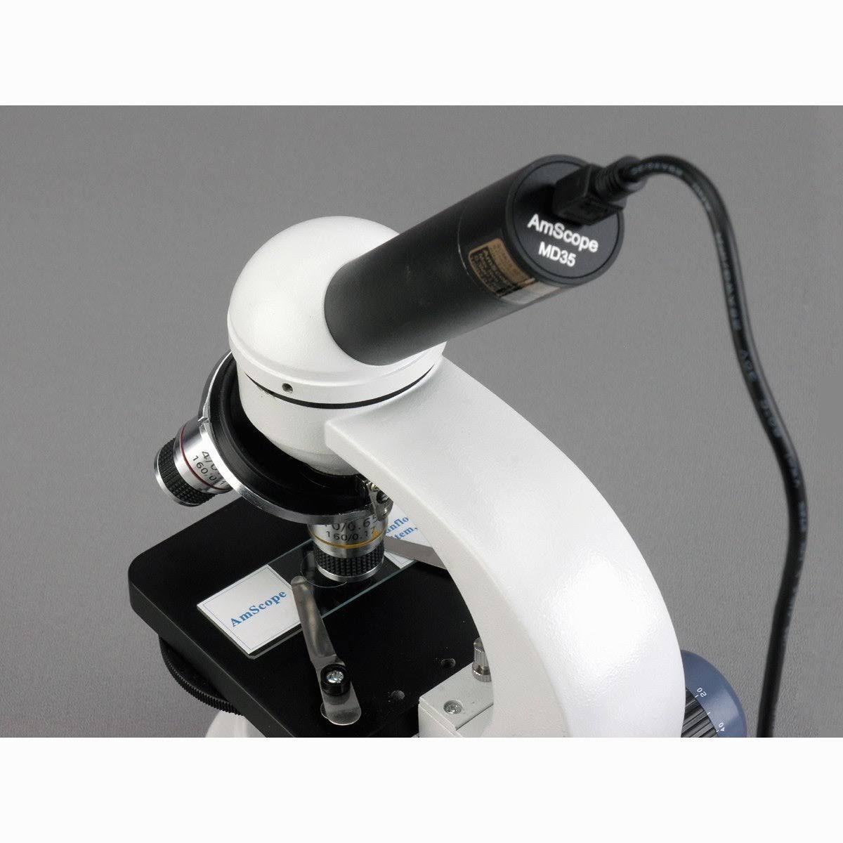 Amscope 40X-400X Biology Science Metal Glass Student Microscope + 2MP USB Digital Imager