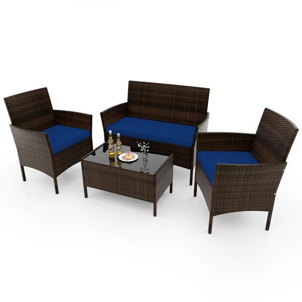 Costway 4 PCS Patio Furniture Set with Washable Cushions and Tempered