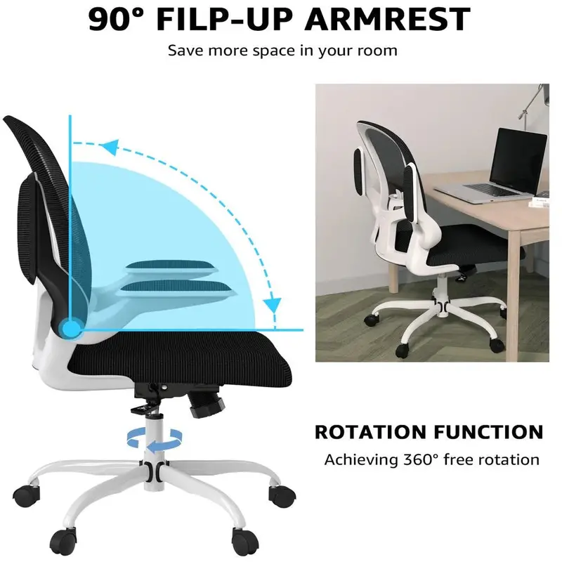 Silybon Adjustable Home Office Chair – Flip-Up Armrests, Breathable Mesh Back, Height-Adjustable Seat