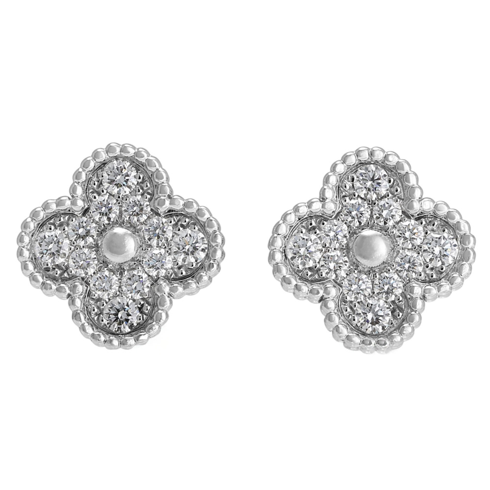 Van Cleef & Arpels Vintage Alhambra Earrings 18K White Gold VCARA44600