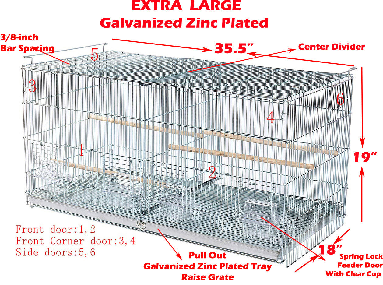 EXTRA LARGE Combo-2 of Galvanized Zinc Plated Stack and Lock Double Breeding Breeder Flight Bird Cage Center Dividers Side Breeding Nest Doors With Rolling Stand