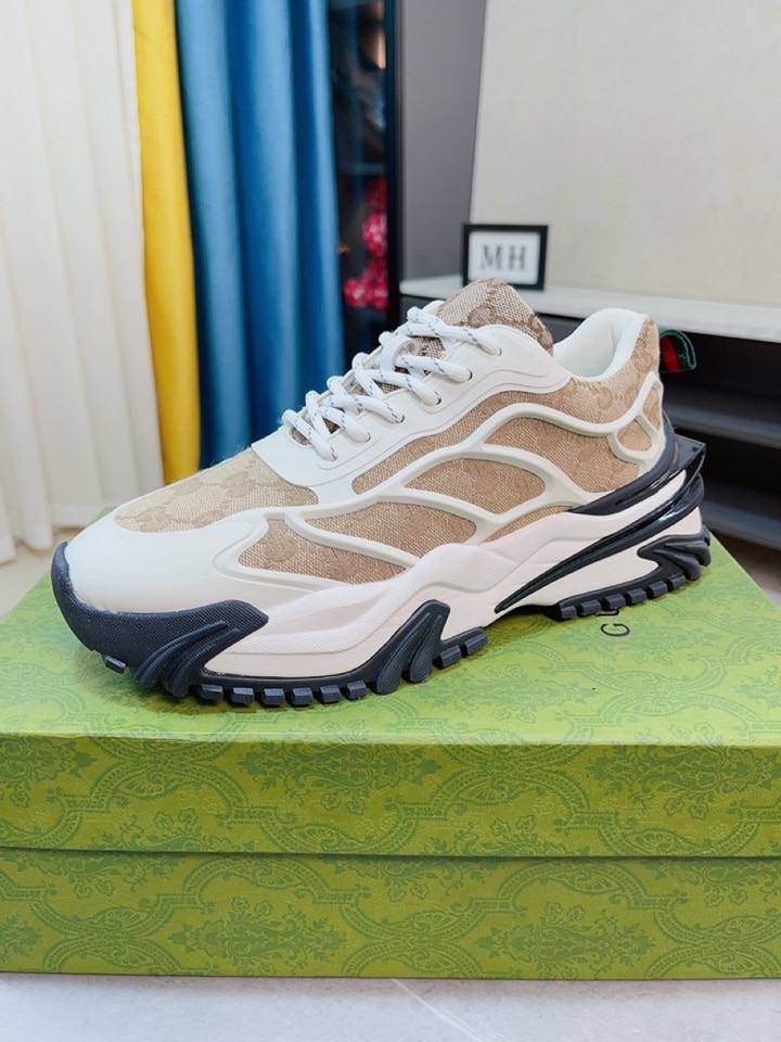 Gucci Gg Men?S Sneaker Rubber Leather Beige