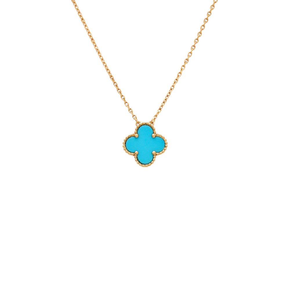 Van Cleef & Arpels Vintage Alhambra Necklace 18K Yellow Gold Turquoise