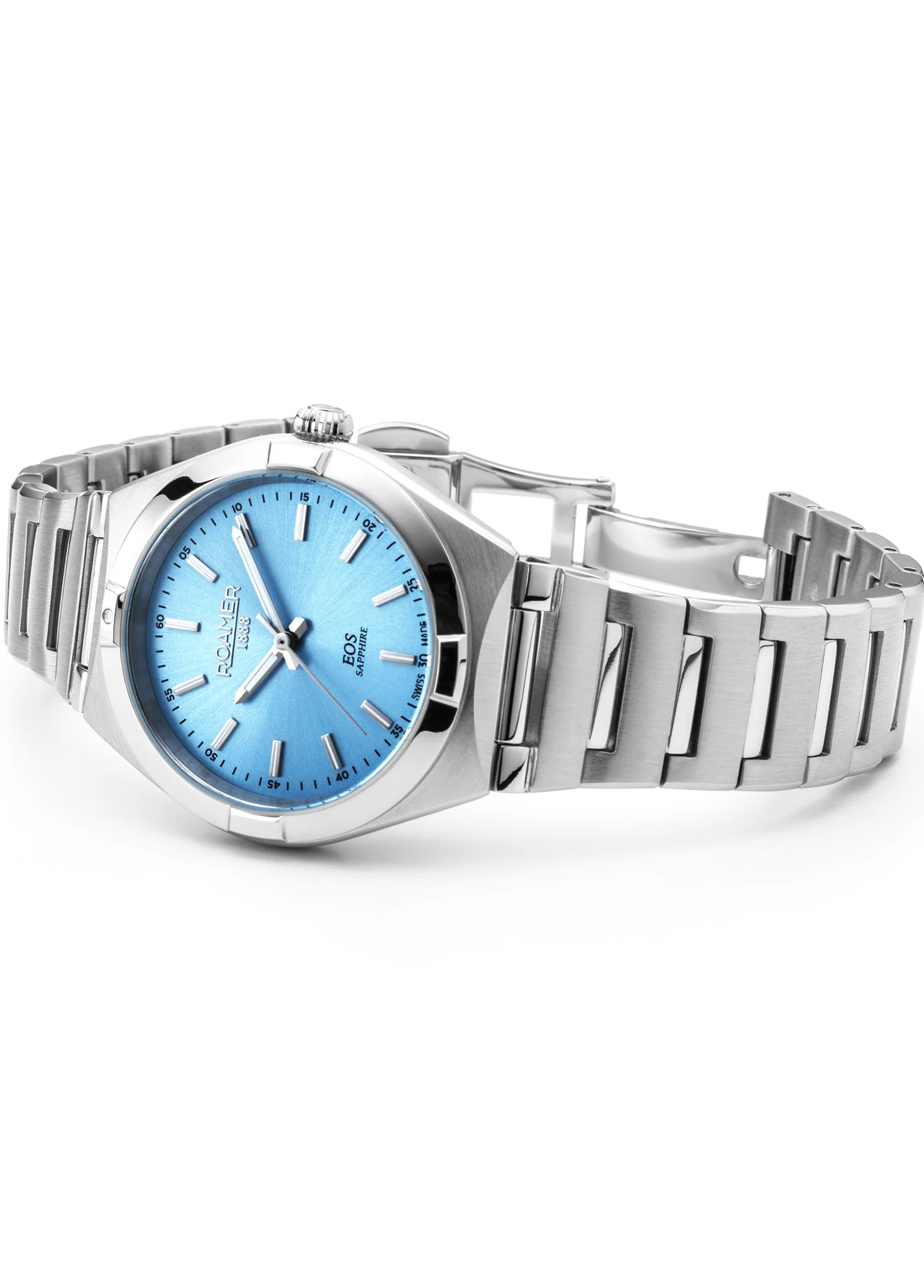 EOS Classic 34mm Quartz Three-Hand Lightblue Dial  Silver Bracelet Sapphire glass Stainless Steel swiss watch