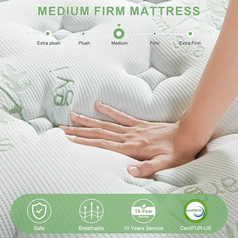 Queen Hybrid Mattress – 12-Inch Medium-Firm Design with Pocketed Coils & Cooling Foam Layer