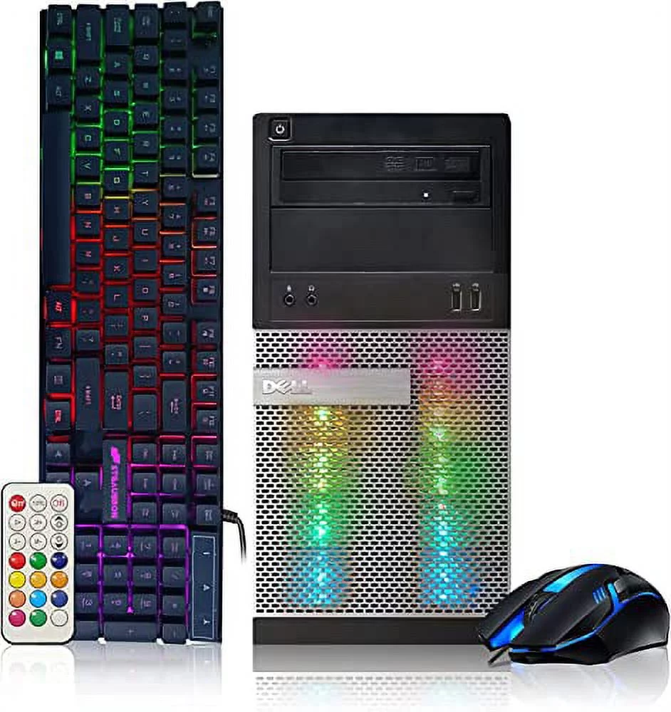 Dell Gaming PC Desktop Computer Tower, Intel i5 16GB RAM 512GB SSD + 1TB HDD, Windows 10, Nvidia GT 730 2GB, New Rainbow Keyboard and Mouse (used)