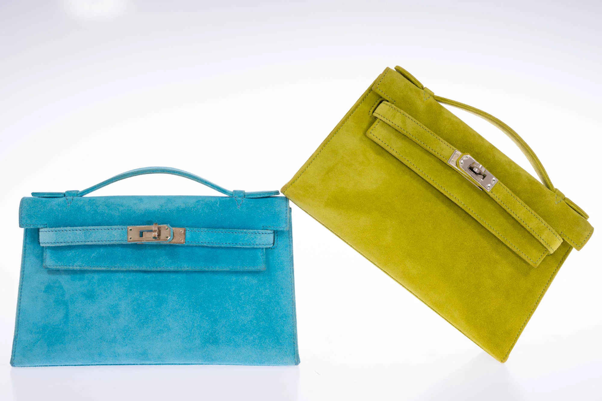 Hermès Kelly Pochette Vert Anis Veau Doblis Suede Palladium Hardware
