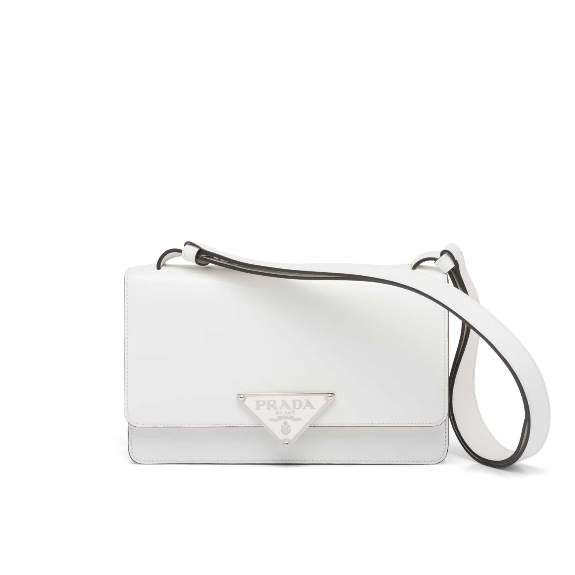 Prada Emblème Brushed-Leather Bag White 24cm