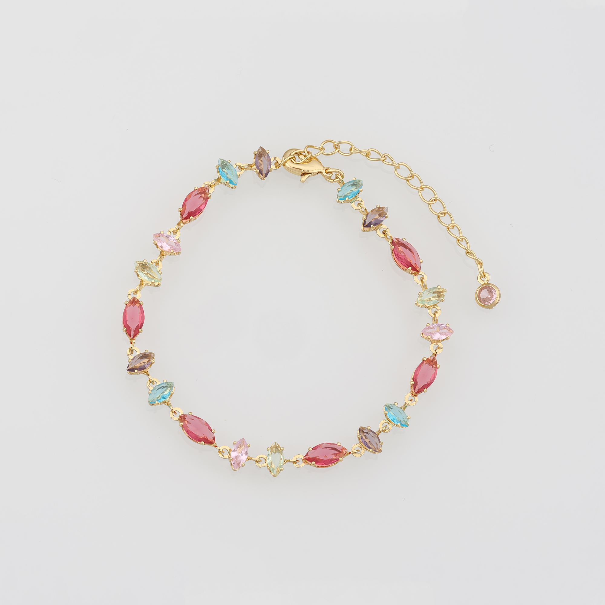 18K Gold Filled Oval Bracelet,Multicolor Zircon Bracelet,Colorful Bracelet,Adjustable Bracelet,Gift For Her