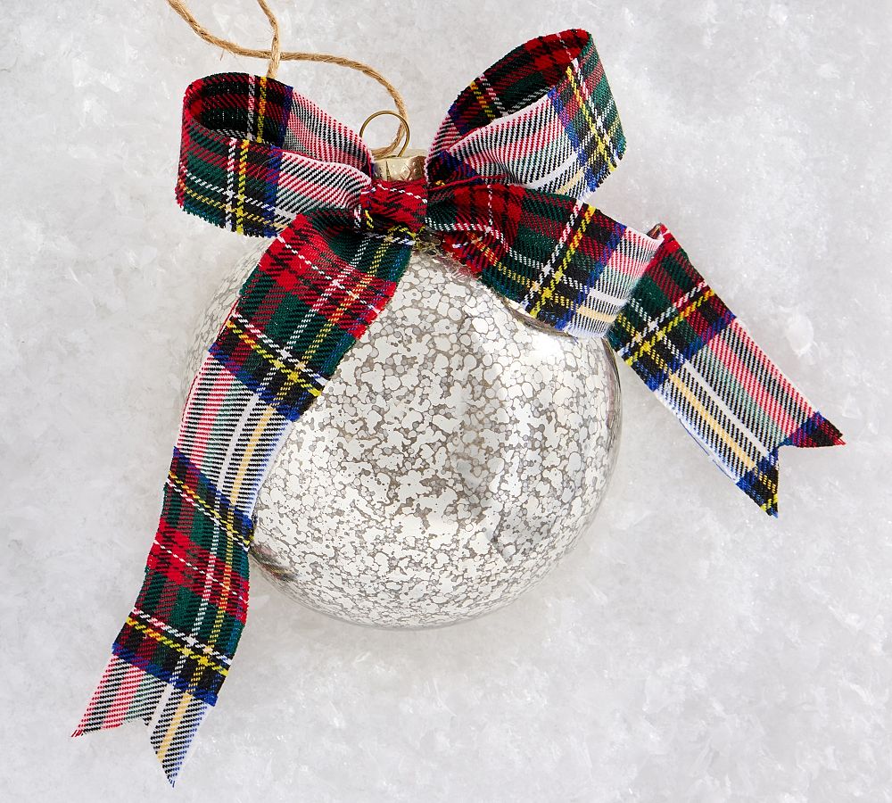 Mercury Glass Ball Ornaments with Plaid Bows - Set of 4  sgtnighsdesigns