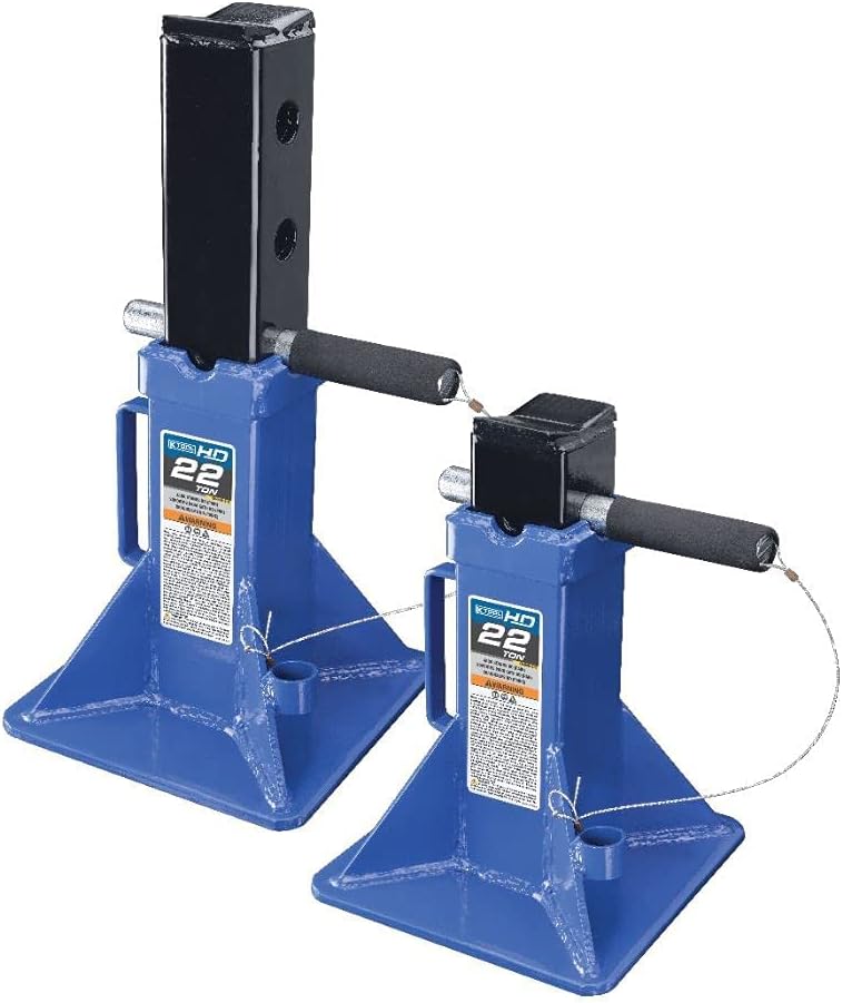 HD61222 22 Ton Automotive Jack Stands for Garages, Repair Shops, and DIY, Pin Style, V Shaped Saddle, Heavy Duty Steel Frame, Adjustable Height 11.825
