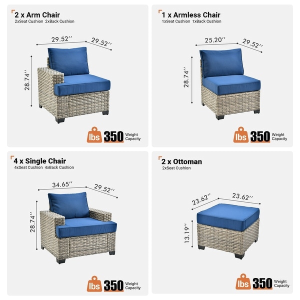 OVIOS 9 Pieces T shaped Seat Wide Armrest Set With Ottoman