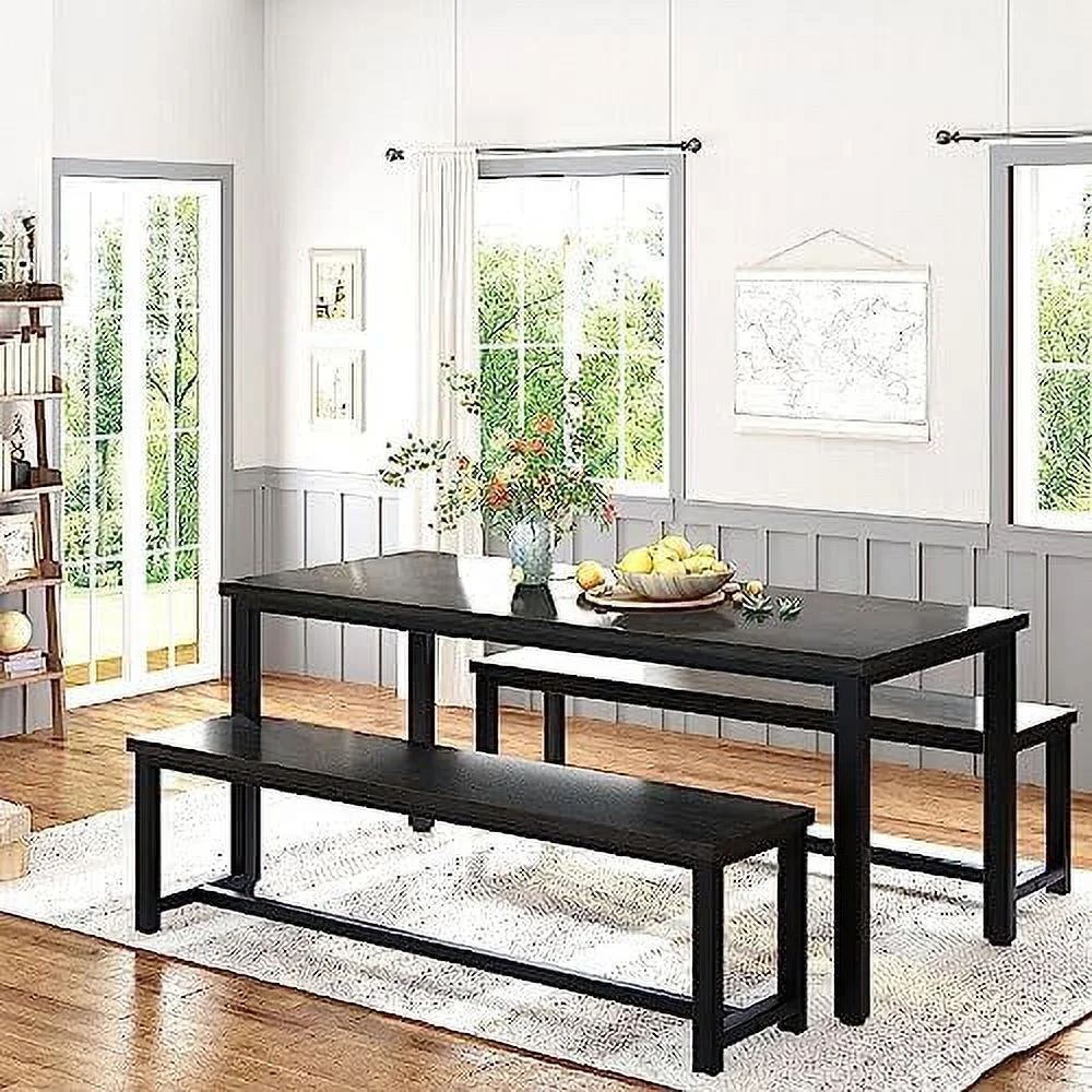 xrboomlife 47\u201D Dining Table Set with Benches  3 Pieces Dining Room Table Set for 4  Wood Kitchen Table and Chair Set  Space Saving Dinette Set for Breakfast Nook  Dining Room  Beige