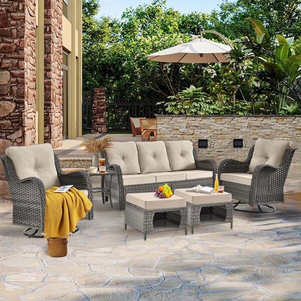 Upgraded Rattan Patio Furniture Conversation Seating 360�� High Back Swivel Chairs+Storage Ottomans,Cushions Included??