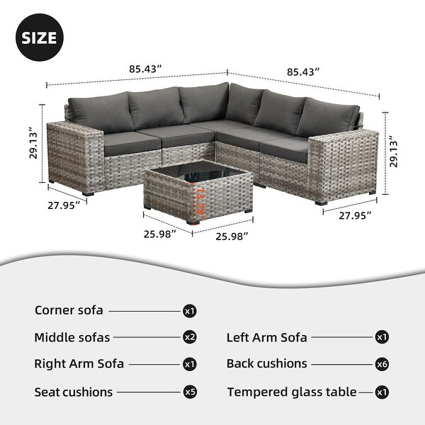 OVIOS Patio Wicker Furniture Wide Arm 6piece Set with Table