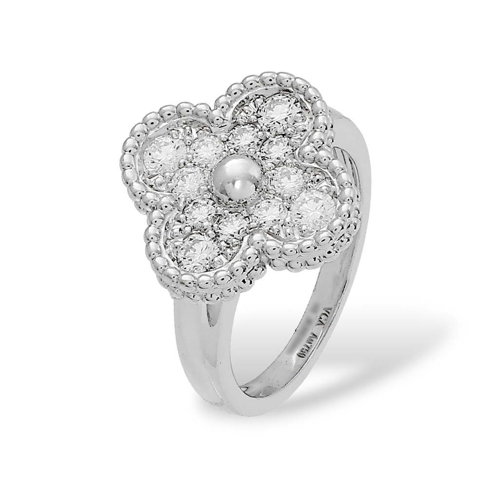 Van Cleef & Arpels Vintage Alhambra Ring 18K White Gold Diamond VCARO26N00