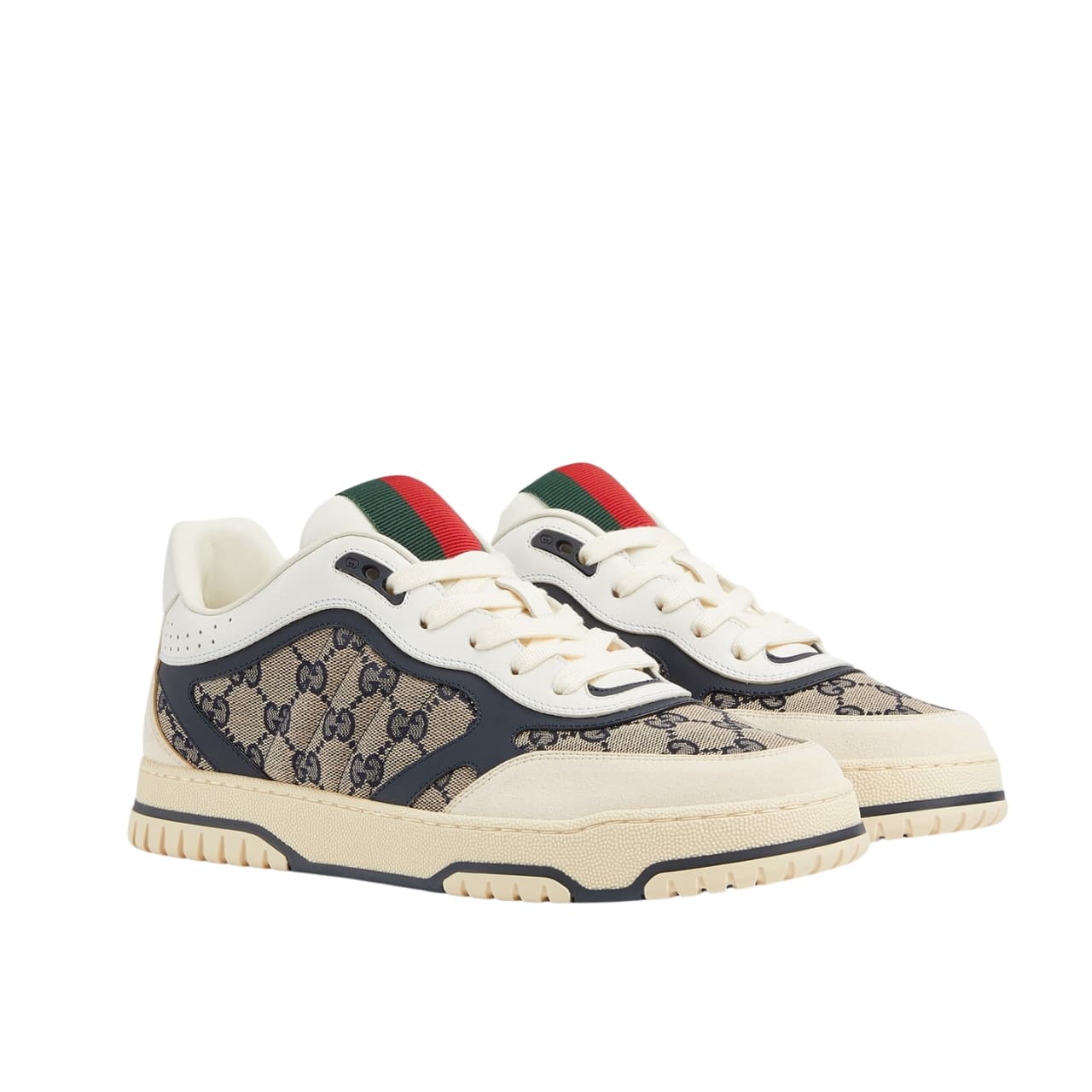 Gucci Women’S Re Web Sneaker Original Gg Canvas Beige And Blue ?787476 Aadhw 9552