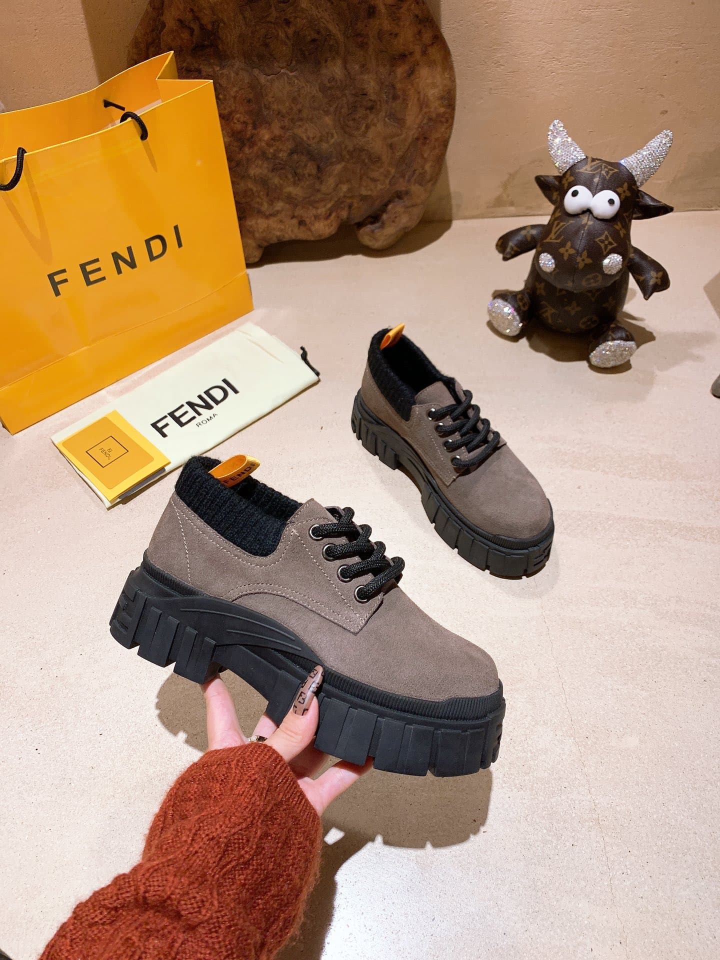 Fendi Force Leather Lace Ups Brown
