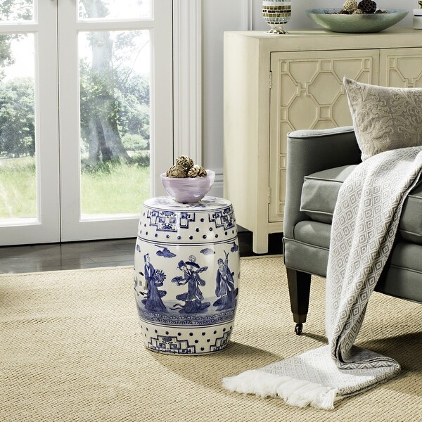 SAFAVIEH Ocean Jewel Chinoiserie Blue Ceramic Decorative Garden Stool