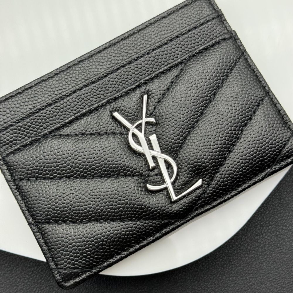 Saint Laurent Wallet Chevron And Logo Card Holders Black 3.9 Inches