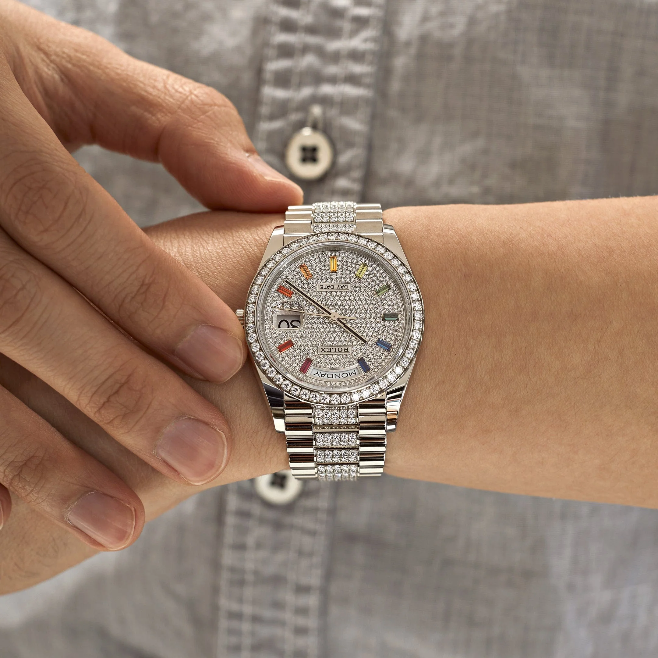 Rolex Day-Date 36 128349RBR White Gold Diamond Bezel Diamond-Paved Set