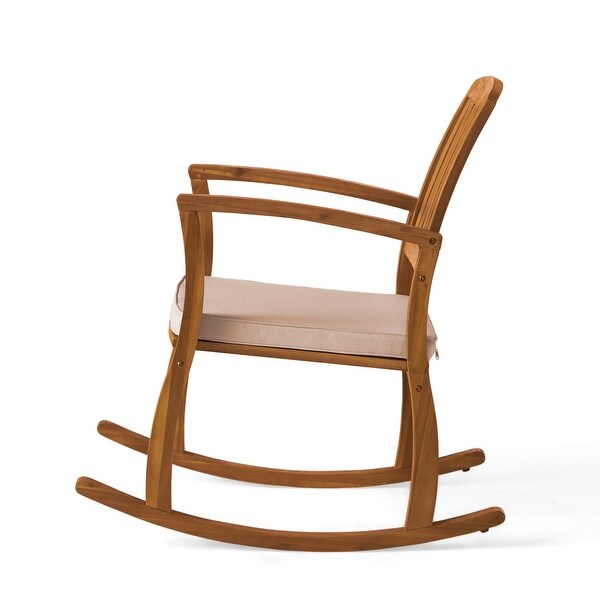 Selma Teak Finish Acacia Rocking Chair with Cushion by Christopher Knight Home