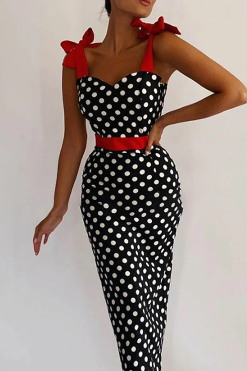 Elegant Off-Shoulder Polka Dot Bodycon Maxi DressClistos