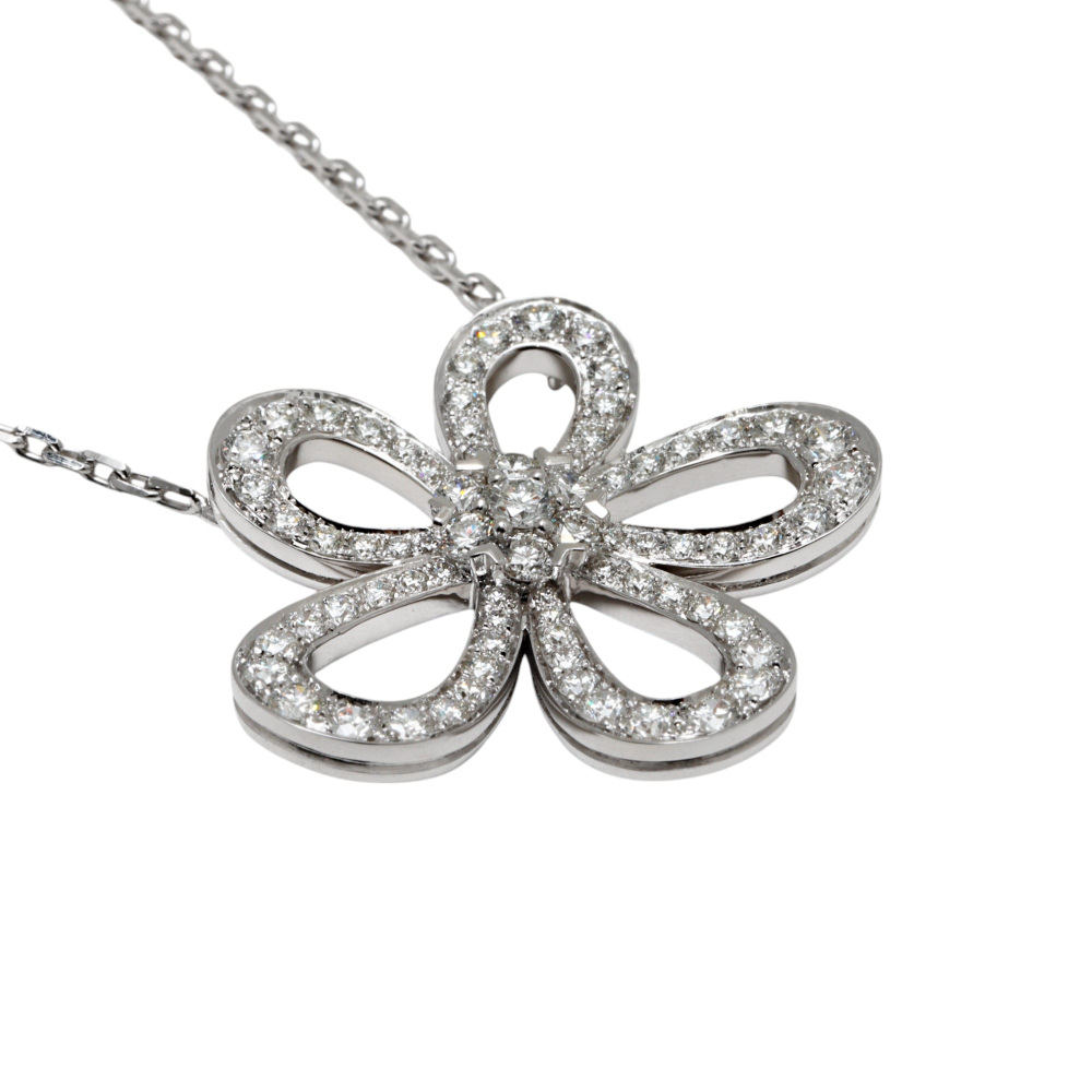 Van Cleef & Arpels Flower Lace Necklace 18K White Gold Diamond VCARP05200